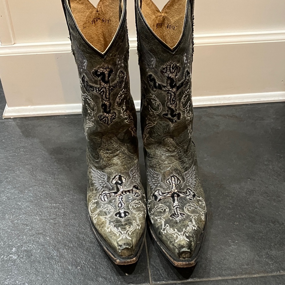 Vintage Very Volatile Leather Embroidered Cowboy Boots - Black and Gray - Picture 1 of 15